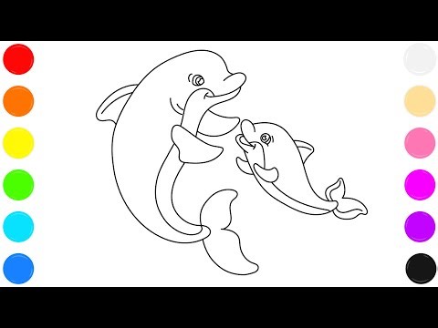 🐬 Dolphin Coloring Page for Kids | Learn Colors with Cute Mother and Baby Dolphin Drawing