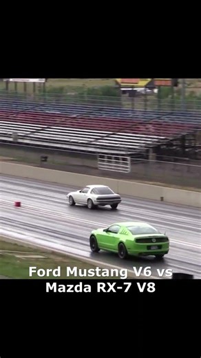 Ford Mustang V6 vs Mazda RX-7 V8 🔥 Quarter-Mile Showdown! #carshorts #dragracing