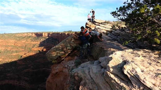 Pushing Enormous Boulder Off Cliff | People Throwing Rocks