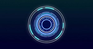 Animation of scope scanning on light trails on black background. Global data processing, computing and digital interface concept digitally generated video.