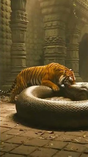 Survive the Temple: Tiger vs Giant Python🐯🐍😰#tiger #snake #viral #trending #viralvideo #shorts