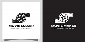 Premium Vector | Video camera with movie reel, cinema, for film production or movie maker logo template