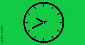 12 Hours Clock. 4K High Quality Video. Green Screen. Transparent Background.