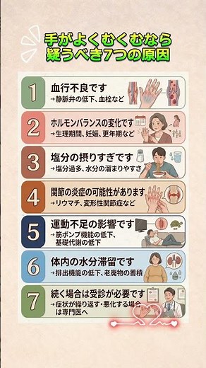 手がよくむくむなら疑うべき7つの原因 #手のむくみ #むくみの原因 #健康管理 #シニアの健康 #体のサイン