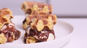 Churro Waffle Ice Cream Sandwiches! These treats are insanity. Full recipe: http://bit.ly/1Vymzup | Sunset