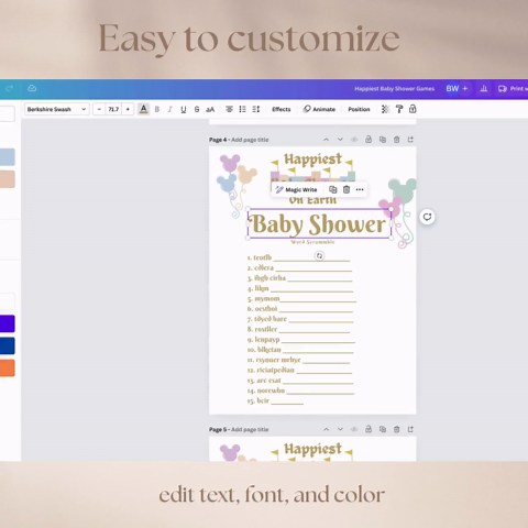 Editable Disneyland Themed Baby Shower Games Bundle, Baby Shower Games, Digital Download, Canva Template - Etsy