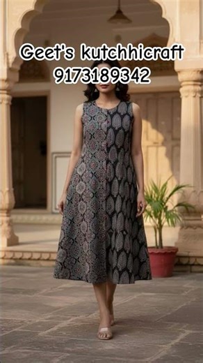 *COTTON AJRAKH NATURAL DYE HANDBLOCK PRINT ONE PIECE (A-LINE KURTI)size s se 10xl#799+s/-*9173189342