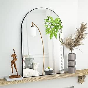 HARRITPURE 20"x30" Arched Bathroom Mirror - Wall Mounted Mirror - Black Arch Mirror - Aluminum Alloy Frame Bathroom Mirror Living Room, Bedroom and Entryway