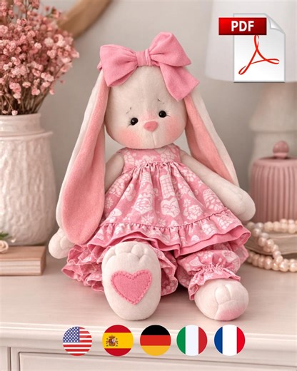 Rosie Bunny Sewing Pattern PDF, 48 Cm Fabric Bunny Doll Pattern, Stuffed Bunny With Dress Pattern, Plush Rabbit Sewing Pattern, Bunny Doll T - Etsy UK
