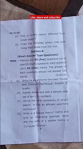 Analysis of algorithms and data structures || B.Sc 5th semester computer science paper,2024|| #cs 📚