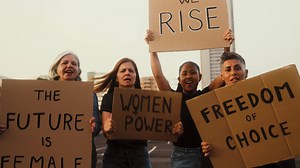 Demonstration of feminist movement protesting for female rights - Women empowerment concept