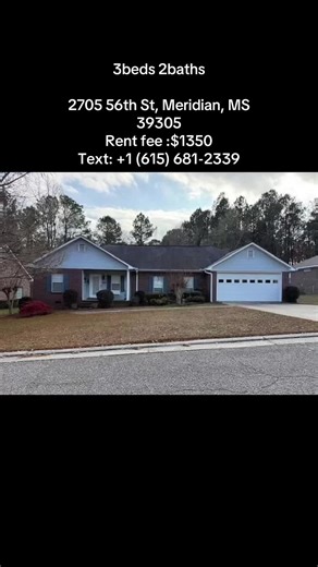 3beds 2baths 2705 56th St, Meridian, MS 39305 Well kept, 3/2 home with split plan, formal dining, fireplace in den, double garage, covered deck, storage building with workshop area. Master suite has jetted tub, separate shower, walk-in closet. All electric except natural gas to fireplace. Heat pump. Fruit trees in back yard.#meridian #mississippi #mississippistate #mississippihomes #mississippiliving