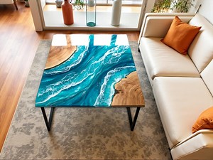 Handmade Live Edge Coffee Table | Aqua Blue Resin River Art - Etsy Canada