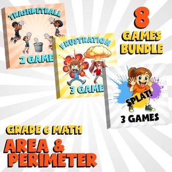 8 No Prep Math Games Bundle A - Area & Perimeter - Grade 6 Review Activity