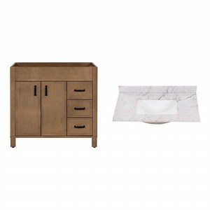 Home Decorators Collection Winsome 36 in. Sand Bath Vanity Cabinet and 37 in. x 22 in. White Rectangular Sink Vanity Top Combo - The Home Depot