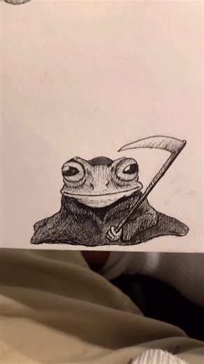 Frog Protecting From Grim Reaper Painting - Artistic Creation