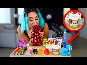 I Tried ASMR.. Eating GAINT GUMMY BEAR, FRUIT JELLY, HONEY COMB