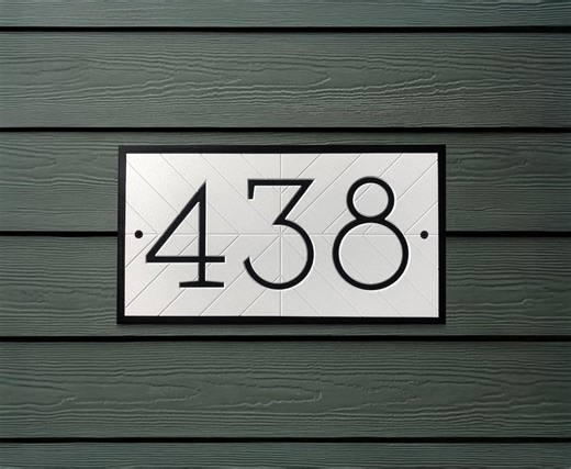 House Number Sign With Herringbone Pattern: Horizontal Outdoor Plaque - Etsy