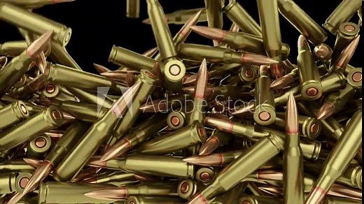 Falling bullets on a transparent background. 4k animation