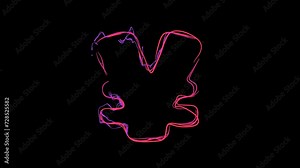 Yen currency sign made of dynamic bright multicolor neon curves, electric arcs and lightnings on transparent background. Loopable single symbol to build animated alphabet, titles, words, signs etc.