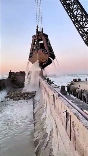 Port Sediment Buildup Clamshell Dredger Moves In