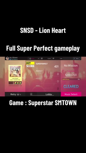 Girls' Generation - Lion Heart (Full Super Perfect gameplay) one of my favorite songs from them 🥹 #snsd #girlsgeneration #lionheart #sone #smtown #fyp #superstarsm #rhythmgame #gameplay