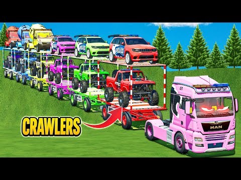 LONG CONVOY OVERSIZE TRANSPORT POLICE CRAWLERS, COPS JEEP 4X4, CONCRETE MIXERS & MAN TRUCK! FS 25