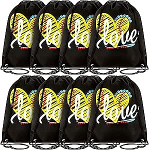 Softball Drawstring Bags Softball Drawstring Backpack Sport Pack Cinch Sack Shoulder Bag (8 Pieces)