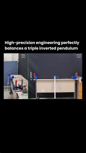 Artificial Intelligence • Business • Tech on Instagram: "Stability is sometimes the result of thousands of tiny corrections. In this video, a triple inverted pendulum system moves through all eight equilibrium points while staying balanced the entire time. The controller runs on a 1-millisecond sampling loop, constantly adjusting in real time to keep the unstable structure from collapsing during each transition. What looks like a simple demo is actually control theory at its limit. Systems like 