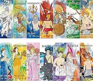 Greek Mythology Bookmarks, 14pcs Olympian Gods Bookmarks, Htabiol Greek Mythology Gifts, Olympian Gods Party Favors, Fit for Ancient Greece Classroom, Percy Jackson Party, Camp Half Blood Birthday