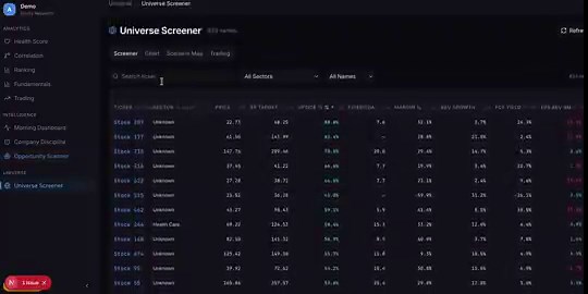 In my free time, I'm trying to build a full-stack research dashboard. This demo walkthrough uses a fully anonymized demo - all public dummy data to build.It started from a simple observation - PMs and analysts spend too much time toggling between Bloomberg screens, vendor dashboards, and manually updated spreadsheets. The core idea is to centralize a universe of public stocks into one interactive view that answers the questions analysts actually ask. Where are the conviction mismatches? Which na