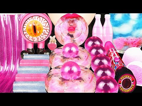 ASMR PINK DESSERTS: CHERRY BLOSSOM JELLO DONUT, MOCHI ICE CREAM, FLASHLIGHT CANDY EATING SOUNDS 먹방