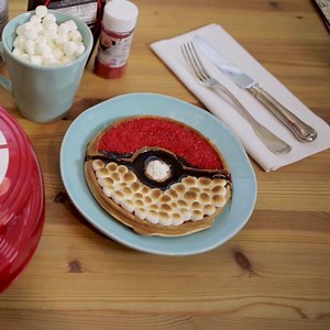Mix up two of the best things ever! Make waffles that are just shy of 7" diameter and look like a Poké Ball. | ThinkGeek