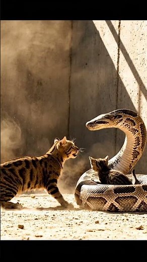 Brave Mother Cat Fights Giant Snake to Save Her Kitten! 🐍🐈 (Incredible Footage) #shorts