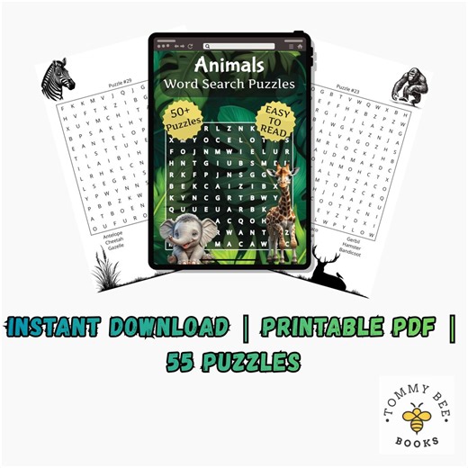 Animal Word Search – 55 Printable Puzzles for Adults & Kids (PDF Download) - Etsy