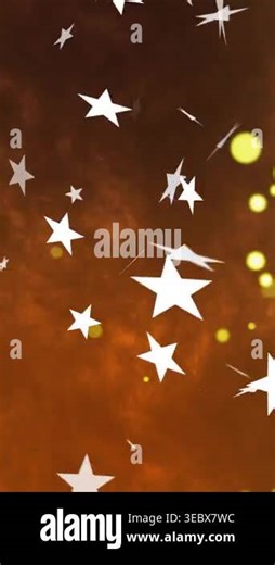 Vertical video: White stars emerging, cluster drifting, rotating, orbs pulsing, creating depth. Abstract, nebula, orange, space, particles, glow, vertical video Stock Video Footage - Alamy