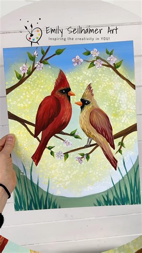 Spring cardinal painting tutorial! 🌸🎨 #acrylicpainting #springvibes #acrylicpainting #diyideas