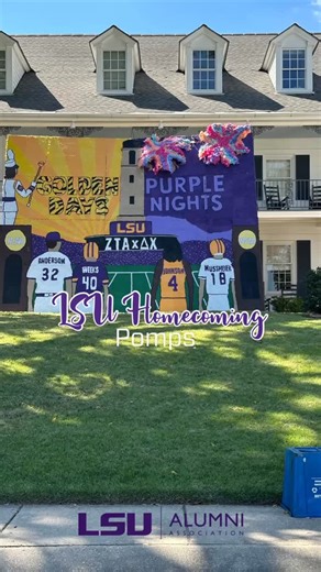 LSU’s campus is alive with pride, memories, and the unmistakable spirit that makes LSU feel like home. LSU Greek Life spends countless hours every year creating intricate designs for the Homecoming “pomping” boards. The boards are put on show in each yard of the sorority houses on Lakeshore Drive and are made by rolling colorful tissue paper into the smallest spheres. Which is your favorite? 💜💛🐯 #LSUAlumni #LSUHomecoming #ForeverLSU #GeauxTigers #goldendaysandpurplenights | LSU Alumni Associa