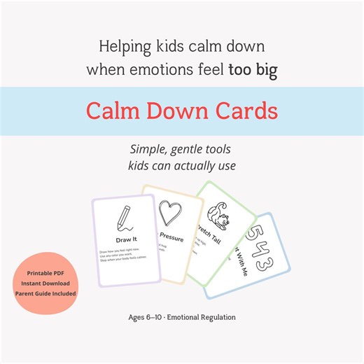 Calm Down Cards for Kids, Emotional Regulation Printable, Coping Skills, Ages 6–10 - Etsy