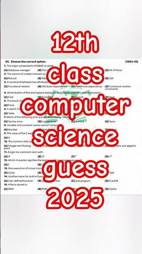 12th computer science guess paper 2025 | 2nd Year Computer Guess paper 2025 | One Day Plan