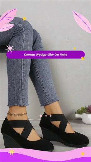 Women's Stylish Cross Elastic Band Wedge Slippers, Korean Style Casual Ballet Flat, Comfortable Thick Rubber Sole for All Seasons #womenshoes #womensshoes #footwear #trendyshoes #summershoes #wedges #shoesforwomen #stylishshoes #comfortableheels #womenswedgeshoes