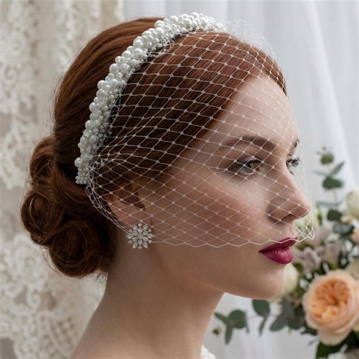 Birdcage Veil Pearl Bridal Headpiece Vintage Net Veil Black White Wedding Fascinator Retro Elegant Hair Accessory - Etsy