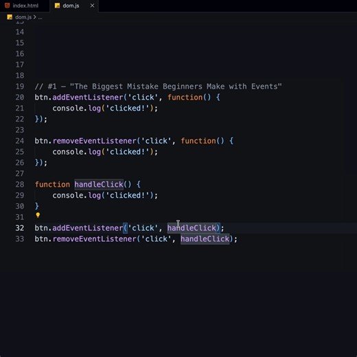 Tried to remove an event listener and it just didn't work? This is exactly why — and the fix is simpler than you think. #javascript #webdev #coding #programmingtips #learnjavascript | Fullstack Flow