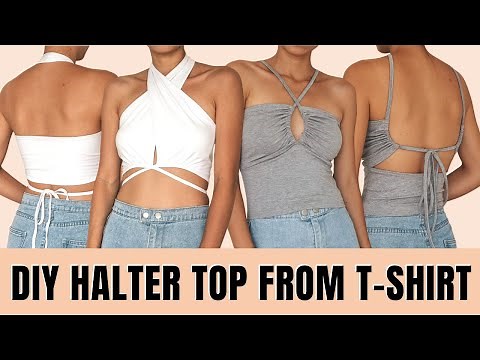 DIY Halter top from old t-shirt with 2 different styles | T-shirt refashion ideas