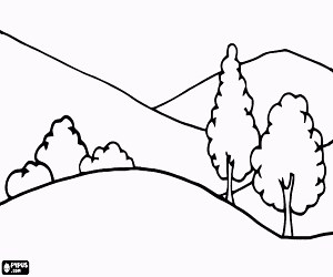 Landscape with hills and vegetation coloring page printable game