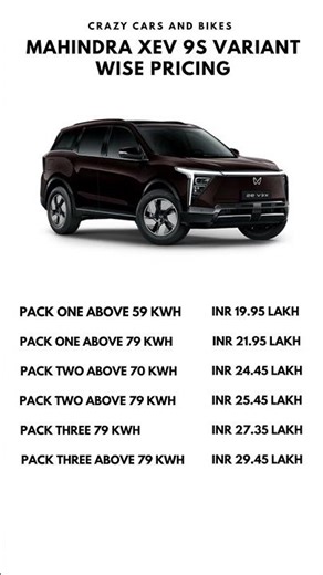 Mahindra XEV9S All Variants Price #shorts #mahindra #xuv700 #automobile #india #car #yt #carreview
