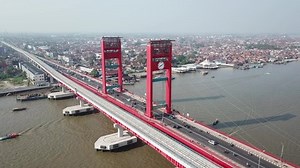 Ampera Bridge Palembang, South Sumatra, Indonesia - August 17, 2018 At 15:10, Aerial View of Ampera Bridge
