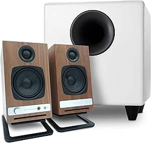 Audioengine A2 HD Walnut Computer Speakers with S8 Black Subwoofer and DS1M Stands