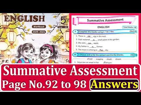 5th standard English workbook term 3 Summative Assessment Page No.92 to 98 l term 3 workbook Answer