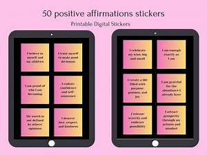 50 Digital Stickers With Positive Affirmations, Goodnotes, Printable - Etsy